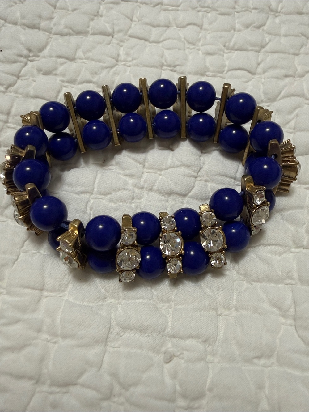 Gold-Tone Bracelet with Royal Blue Beads and Clear Crystals